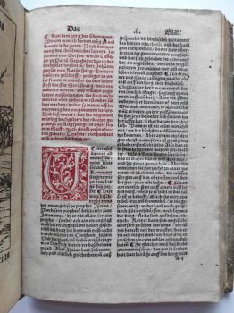 Foto Textseite mit Initial - Johann Geiler von Kaysersberg, 1479-1510 Prediger in Straßburg - Erste Buchausgabe mit deutschen Predigten.