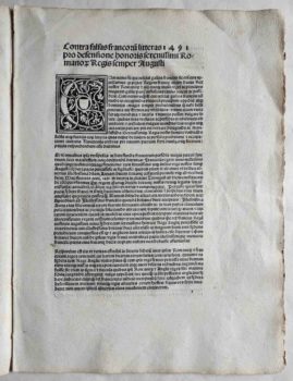 Foto Seite Inkunabel Propagandaschrift Maximilians I. gegen Karl VIII. von Frankreich