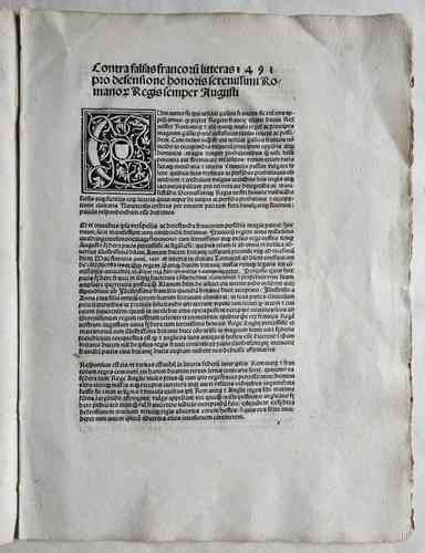 Vorschaubild Seite Inkunabel Propagandaschrift Maximilians I. gegen Karl VIII. von Frankreich