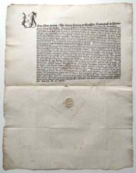 Steckbrief für Wilhelm von Haugwitz - Georg, „der Bärtige“, Herzog zu Sachsen, 1471-1539, Einblattdruck.