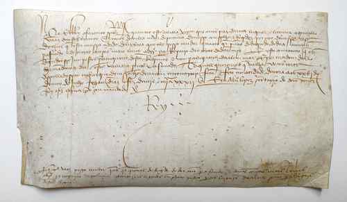 Vorschaubild Portugiesische Königsurkunde, Évora 26. Juli 1482, König João II. von Portugal Unterschrift „Rey“.