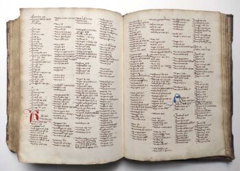 Detail des umfangreichen handschriftlichen Registers mit alphabetischer Ordnung in einem Arbeitsexemplar von Reuchlins De rudimentis hebraicis